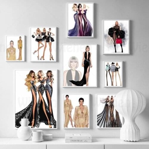 Canvas Painting Hanging Mural Fashion Model Girl Skirt Evening Dress Art Nordic Poster Print Wall Pictures Girly Room Home Decor
