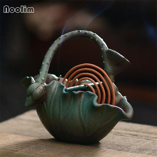 Ceramic Lotus Coil Incense Burner Creative Incense Holder Buddha Teahouse Decor Aromatherapy Furnace