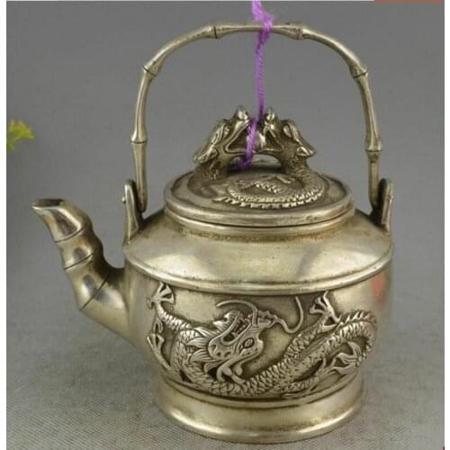 Chinese white copper silver-plated dragon statue teapot