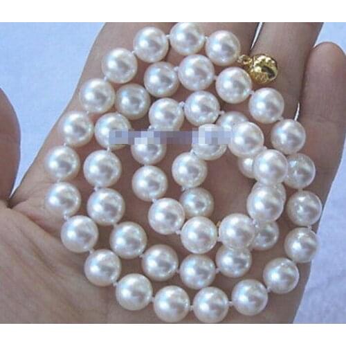 Round AAA Luster 9-10 mm NATURAL white pearl necklace 18" 36" Yellow Clasp