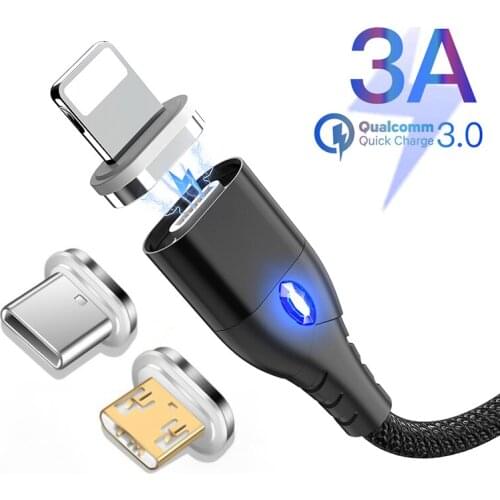 1M Magnetic Cable Fast 3A For iPhone X Samsung S8 Charger Quick Charge 3.0 Micro USB Type C Magnet Phone Charging Data USBC Cord
