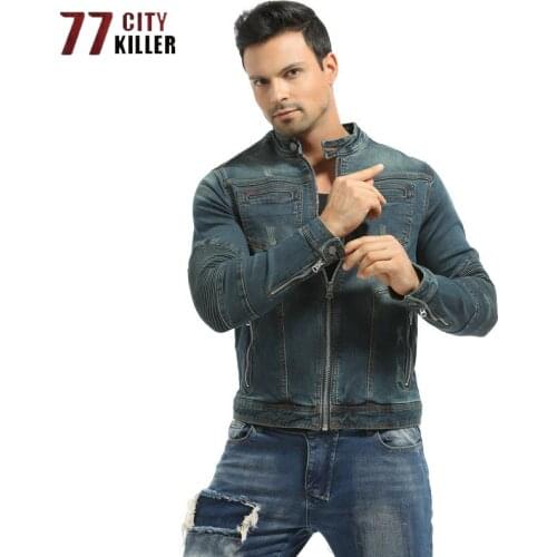 Motorcycle Denim Jacket Men Spring Autumn Vintage Mens Cowboy Jackets Multi-pocket Jeans Coat Chaquetas Hombre Plus Size S-4XL