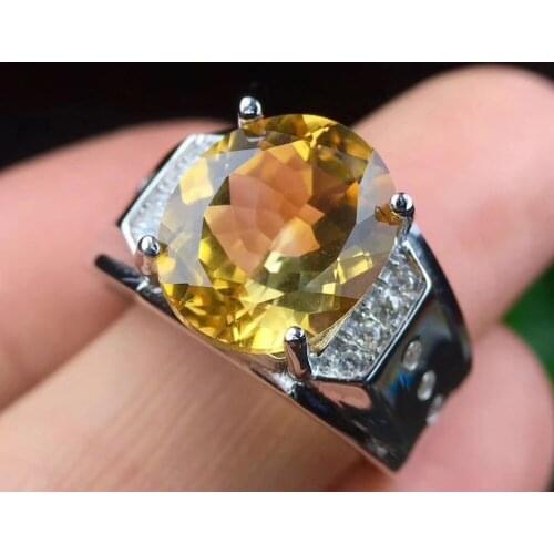 Man Ring Real And Natural Citrine ring Free shipping Real natural citrine 925 sterling silver Fine yellow gem 10*12mm