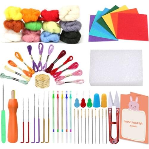 MIUSIE 95Pcs Needle Felting Kit Fabric Craft Kit Wool Starter Yarn Roving DIY Spinning Sewing Mold Needlework Accessories