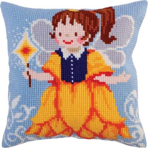 DIY Cross Stitch Cushion Front Angel Girl Needlepoint Kits Printed Canvas Chunky Yarn Cross-stitch Pillow Case Art and Crafts
