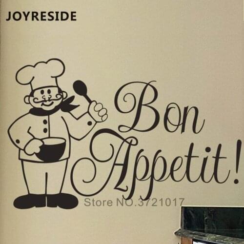 JOYRESIDE Kitchen Chef Funny Wall Decals Bon Appetit Wall Stickers Home Kitchen Wall Decor French Chef Vinyl Wall Murals WM292