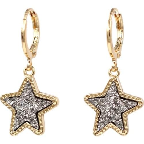 2021 New Fashion Walking Starfish Star Shaped Druzy Resin Chunky Statement Hoop Drop Earrings for Women