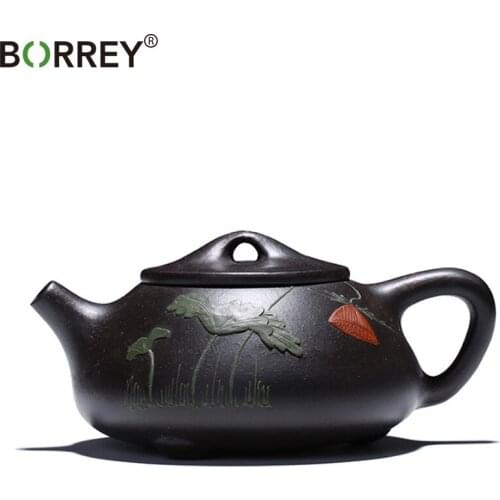 BORREY Authentic Yixing Purple Clay Tea Pot 220Ml Mini Zisha Clay Handmade Teapot Black Kung Fu Tea Set Puer Oolong Tea Pot