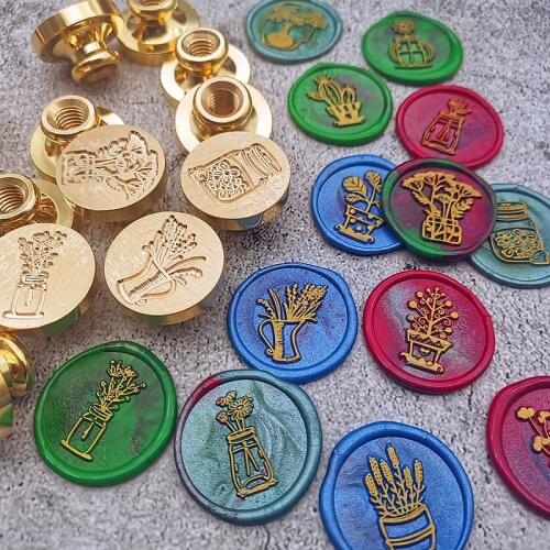 Plant Leaf Flower Potted Vase Wax Seal Stamp Cactus Sunflower Morning Glory Four-leaf Clover Rose Tree of life Seal Stamp