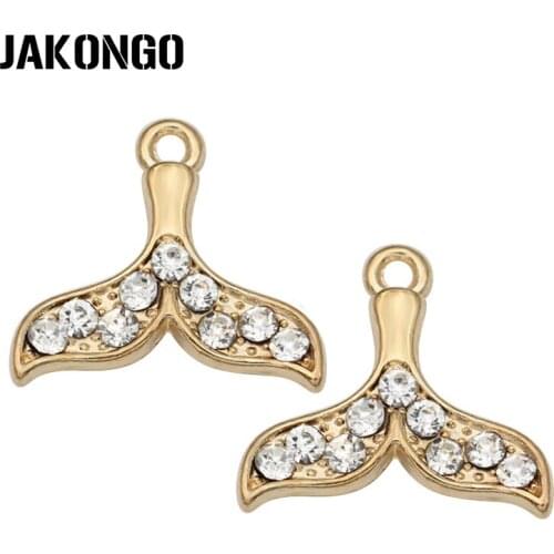 JAKONGO 5pcs Golden Color Crystal Mermaid Tail Charms Pendants for Jewelry Making Necklace DIY Accessories 19x20mm