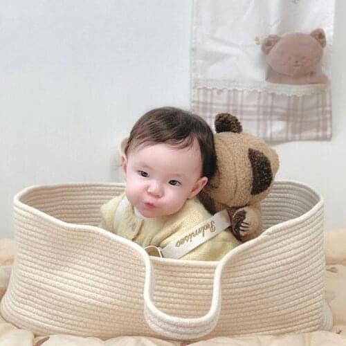 Portable Baby Moses Basket Carrier Cotton Rope Woven Sleeping Bed Newborn Cradle Bassinet Nursery Decoration