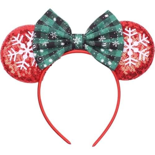 Disney Mouse Ears Hairband Dot Sequins Christmas Hair Bows DIY Hair Accessories Headband For Girls Headwear Party Boutique