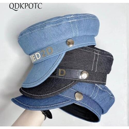 QDKPOTC 2020 Women Four Seasons New Denim Military Hats Europe America Fashion Letter Newsboy Cap Leisure Leisure Travel Hat