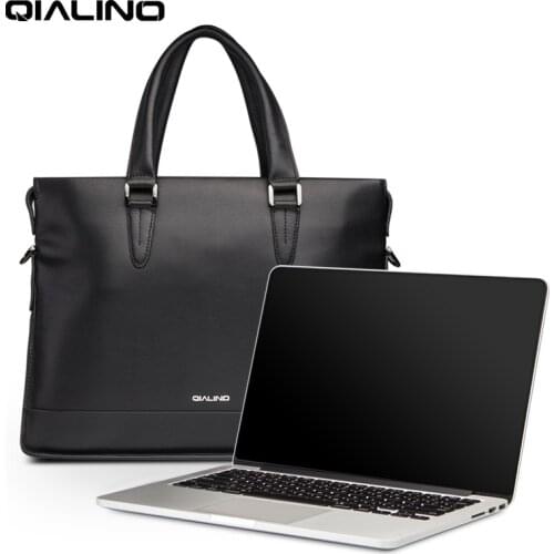 QIALINO Genuine Leather Laptop Bag for Macbook 13-inch Portable Business Shoulder Bag for Notebook 12/13/14 inch Soft Handle