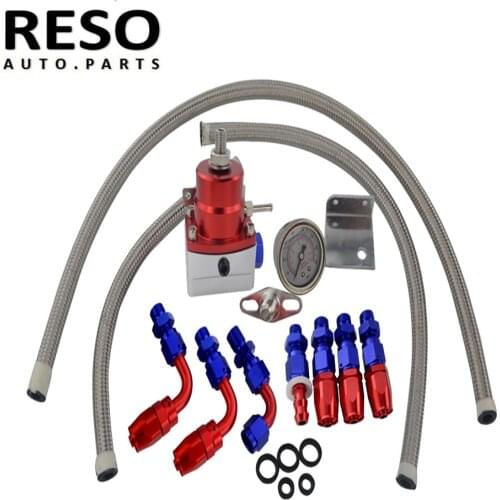 Adjustable Fuel Pressure Regulator Oil Gauge AN 6 Fitting Hose Kit Universal