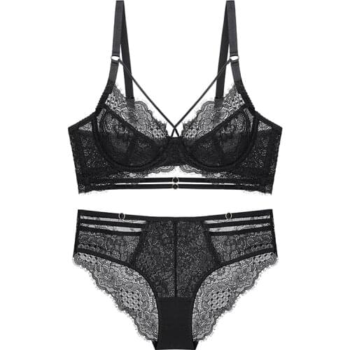 Sexy Lace Ultra-thin Transparent Bra and Panty Set Underwear with Stones Push Up Bandage Bra Women Lingerie A B C D Cup 2020 New