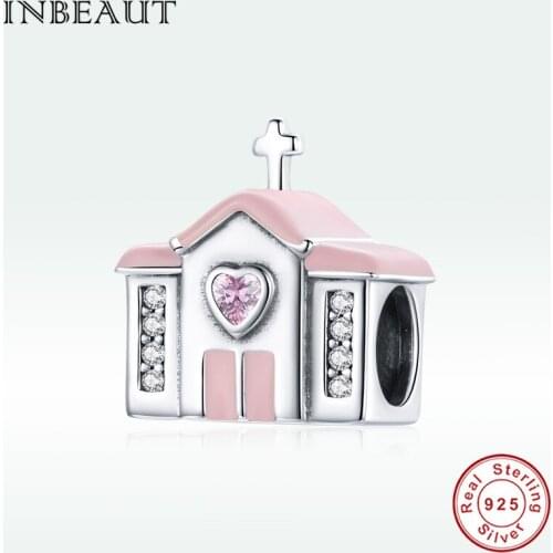 Family Love House 925 Sterling Silver Pink Zircon Charm Beads fit Brand Bracelet Exquisite DIY Woman Birthday Gift Jewelry