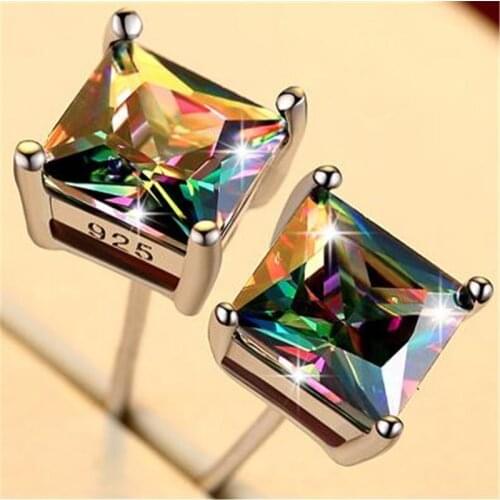 925 Sterling Silver Colorful Crystal Stud Earring For Women Ear Pierced Earrings Fashion Jewelry pendientes eh1326