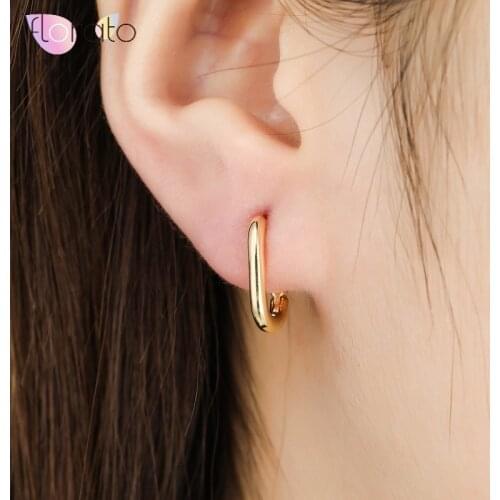 925 Sterling Silver Ear Buckle Hoop Earrings Geometric Ovalring Circle Earrings Gold Silver Color Earrings Simple Earrings