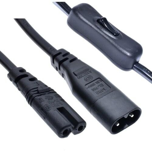 IEC 320 C8 Male Plug to C7 Female Connector AC Power Cord With Switch , Type Figure 8 Power Extension Cable 30cm Switche