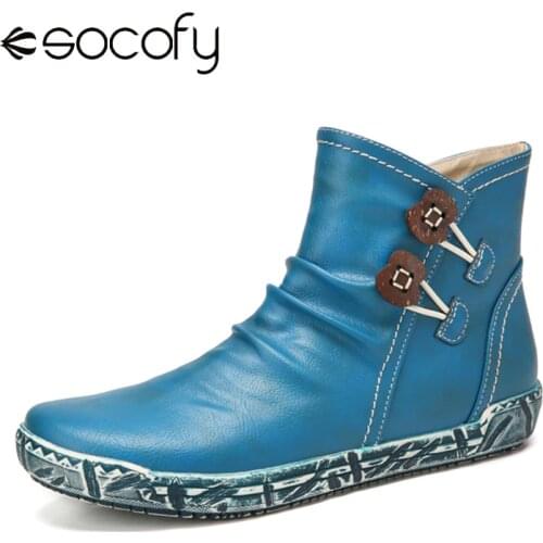 SOCOFY Retro Womens Shoe Warm Lining Comfy Elegant Solid Color Round Toe Side Zipper Winter Casual Short Boot 2020 Ladies Shoes