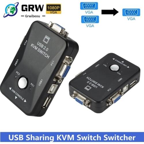 USB Sharing KVM Switch Switcher 2 Port VGA SVGA Switch Box USB 2.0 Mouse Keyboard Printer Switch for 2 computer Share kvm