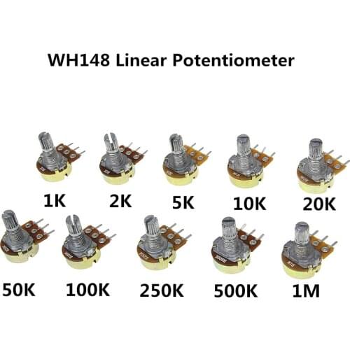 5pcs WH148 B1K B2K B5K B10K B20K B50K B100K B500K 3Pin 15mm Shaft Amplifier Dual Stereo Potentiometer 1K 2K 5K 10K 50K 100K 500K