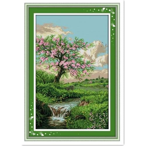 Oneroom The peaches blossom in spring 11CT Counted Printed On Canvas DMC 14CT Chinese Cross Stitch kits Embroidery