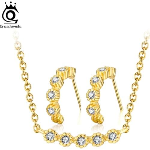 ORSA JEWELS Luxury Necklace Earrings Jewelry Set with 3 Layer Gold Plated for Women Jewelry silver 925 Anniversary Gift OSS59
