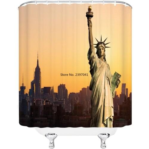 New York Shower Curtain Statue of Liberty in Harbor Urban City Print Cultural Landmark Picture Bathroom Decor