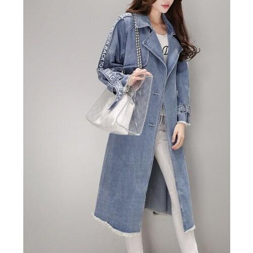 2021 New Fashion Women Autumn Casual Long-sleeve Denim Jacket Mid-long Coats Female Long Denim Coat top Y922