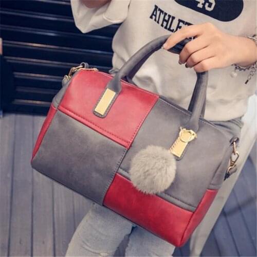 Boston Patchwork PU Leather Women Bag Design Shoulder Crossbody Messenger Bags Fashion Short Handle Handbag Single Zipper Soft