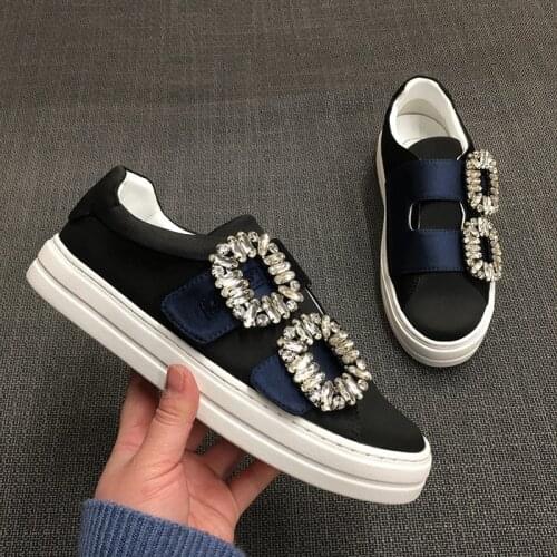 New crystal flats mocasines mujer cuero genuino scarpe donna chaussures femmes de luxe de marque loafers women