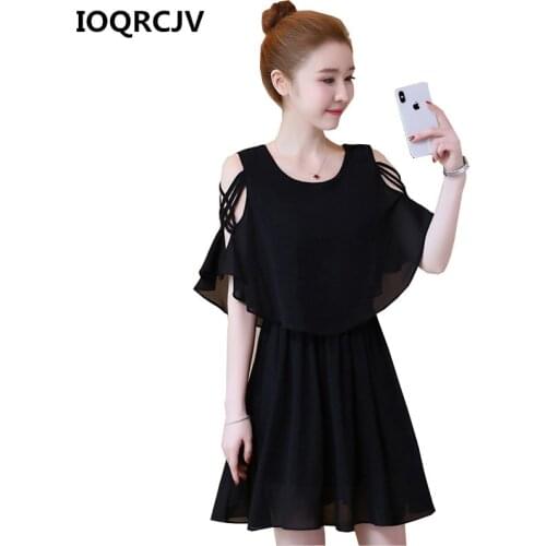 Women Chiffon Dress 2019 Summer New Korean Fashion Casual Off Shoulder Boho Beach Mini Dresses Black Vintage Dress Vestidos R201