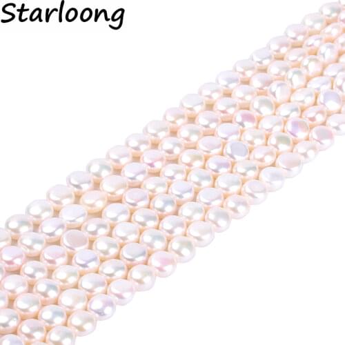 1pack/lot 9-10mm A quality white flat round Natural freshwater Pearl Loose Beads DIY for Jewelry bracelet necklace