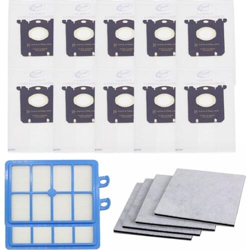 10Pcs Vacuum Cleaner Dust Bags S-Bag And 2Pcs H12 Hepa Filter+4Pcs Motor Cotton Filter Fit For Philips Electrolux Cleaner Fc90