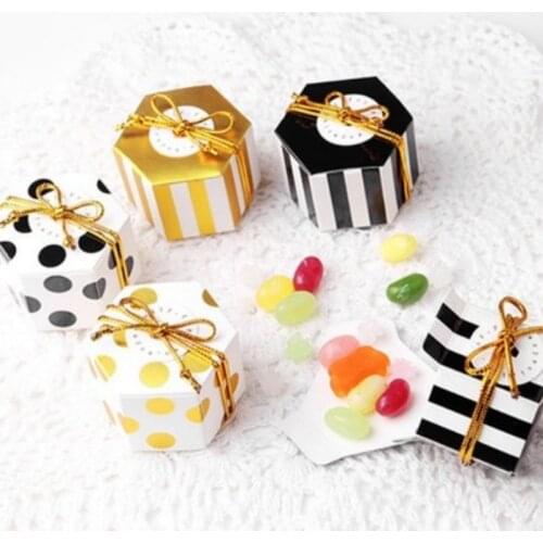 100pcs Mini cute Lovely Gold Round Dot Gold Striped Paper Candy Boxes For Baby Shower gift box Birthday Wedding Party Favor Box