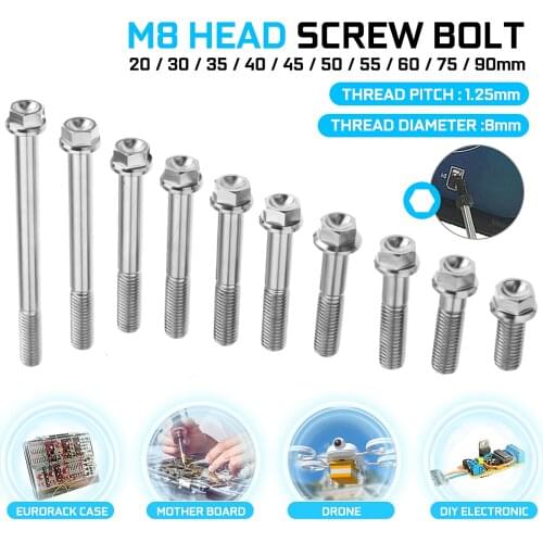 1x M8 Titanium Flange Hexagon Head Bolt Pitch Screw 20mm 30mm 35mm 40mm 45mm 50mm 55mm 60mm 75mm 90mm