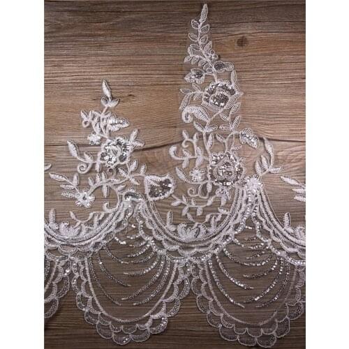 2Yards 2020 41cm Wedding Dress Lace Trim DIY Accessories Sequined Glitter French Chantilly Lace Fabric Crafts