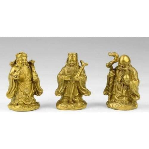 3PCS Chinese collectibles decoration copper Carved fu lu shou three statues