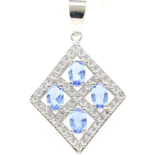43x33mm Highly Recommend Silver Pendant Created Violet Tanzanite for Women Square Design Drop Shipping Gift