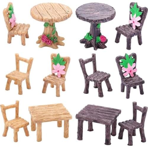 Promotion! 12Pcs Miniature Table and Chairs Set,Imitation Wooden Fairy Garden Furniture Ornaments Dollhouse Resin Fairy Table Ch