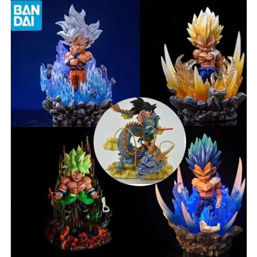 Bandai 10cm Anime Dragon Ball Z Action Model Figure Super Saiyan Ultra Instinc Goku Vegeta Figura With Light Decoration Toy Gift
