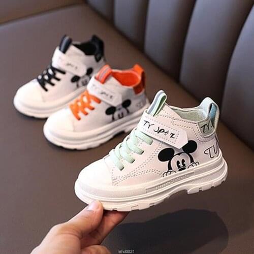 Disney Mickey Children Sneakers For Baby Girl Boy Soft Leather Toddler Martin Boots Kids Baby Casual Shoes Mickey Baby Shoes