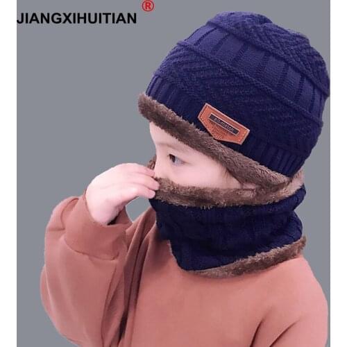 Child 2pcs Winter Balaclava Beanies Knitted Hat and scarf for 5-8-12 years old girls and boys students Hats Caps Ski Hat Cap
