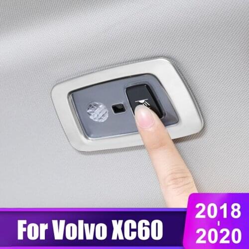 For Volvo XC60 2018 2019 2020 Stainless Steel Car Rear Reading Light Roof Lamp Decoration Trim Frame Cover Interior Accessories