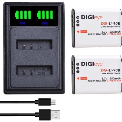 2 Pcs Li-90B LI90B LI-92B Battery+ USB Dual Charger for Olympus Tough TG-6 TG-5 TG-Tracker SH-1 SH-2 SP-100 IHS TG-1 TG-2