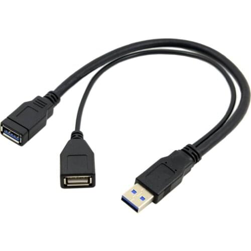 USB3.0 Male to Dual USB Female Extra Power Data Y Extension Cable 30cm for 2.5" Mobile Hard Disk