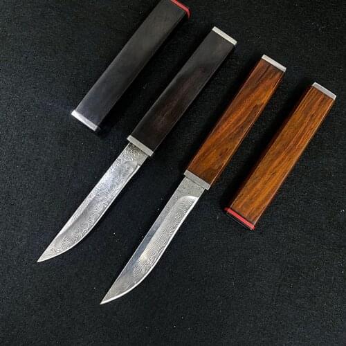 VG10 Damascus Steel Blade Wood Handle Pocket Knife Outdoor Hunting Tool Tacitcal Camping EDC Field Combat Knife Gift,Wood Sheath