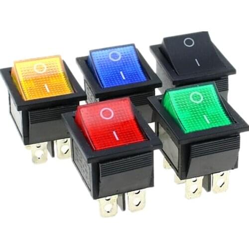 KCD4 Rocker Switch ON-OFF 2 Position 6Pin With Light Power Switch 31*25 16A 250VAC 20A 125VAC Black/Red/Blue/Yellow/Green